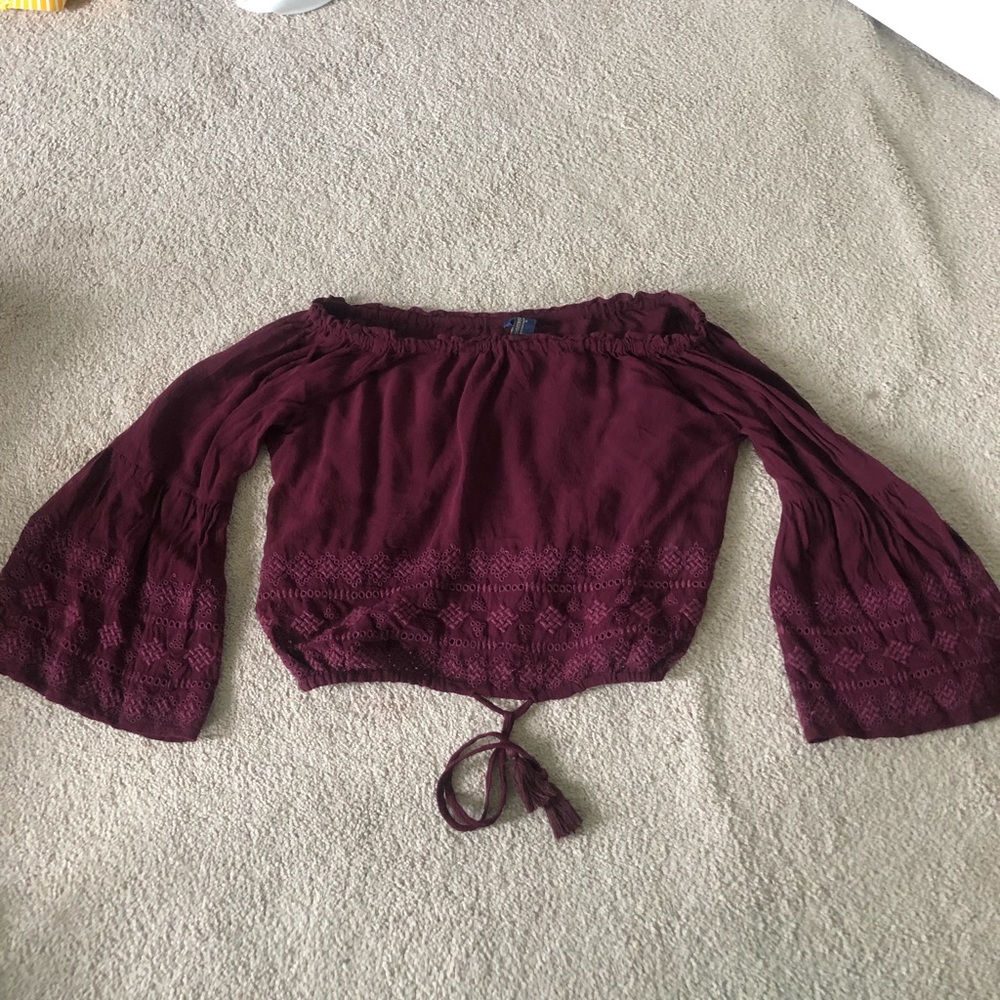 Off the shoulder burgundy top